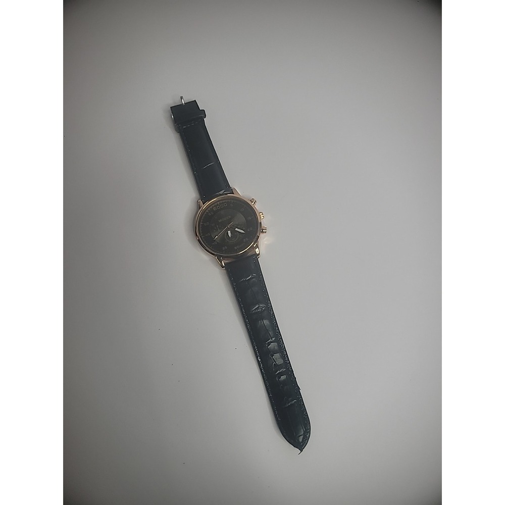 Vintage Migeer Wristwatch Watch Mens Black Band Rose Gold Tone Jewelry